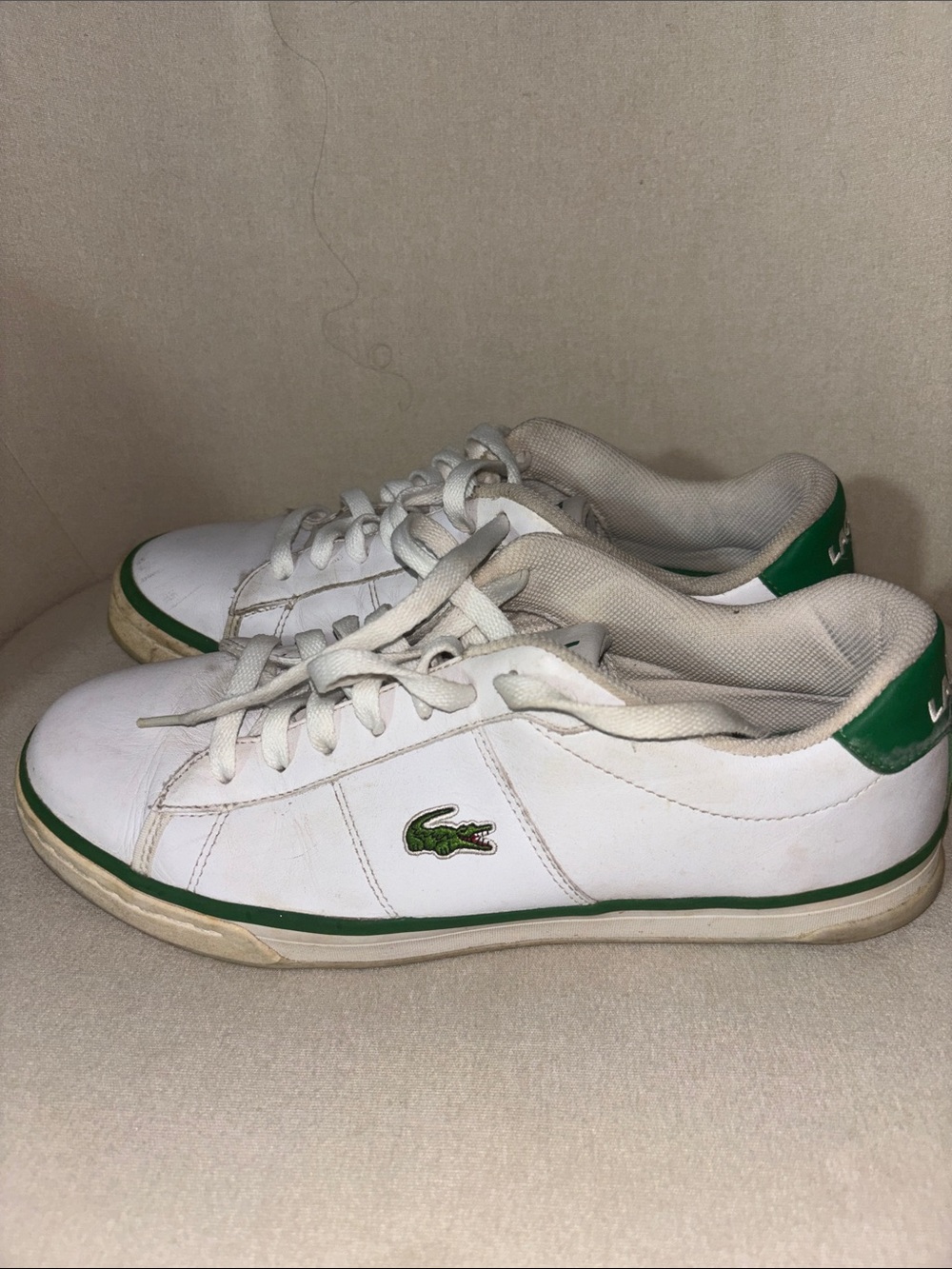 Lacoste White Leather Sneakers with Green Trim